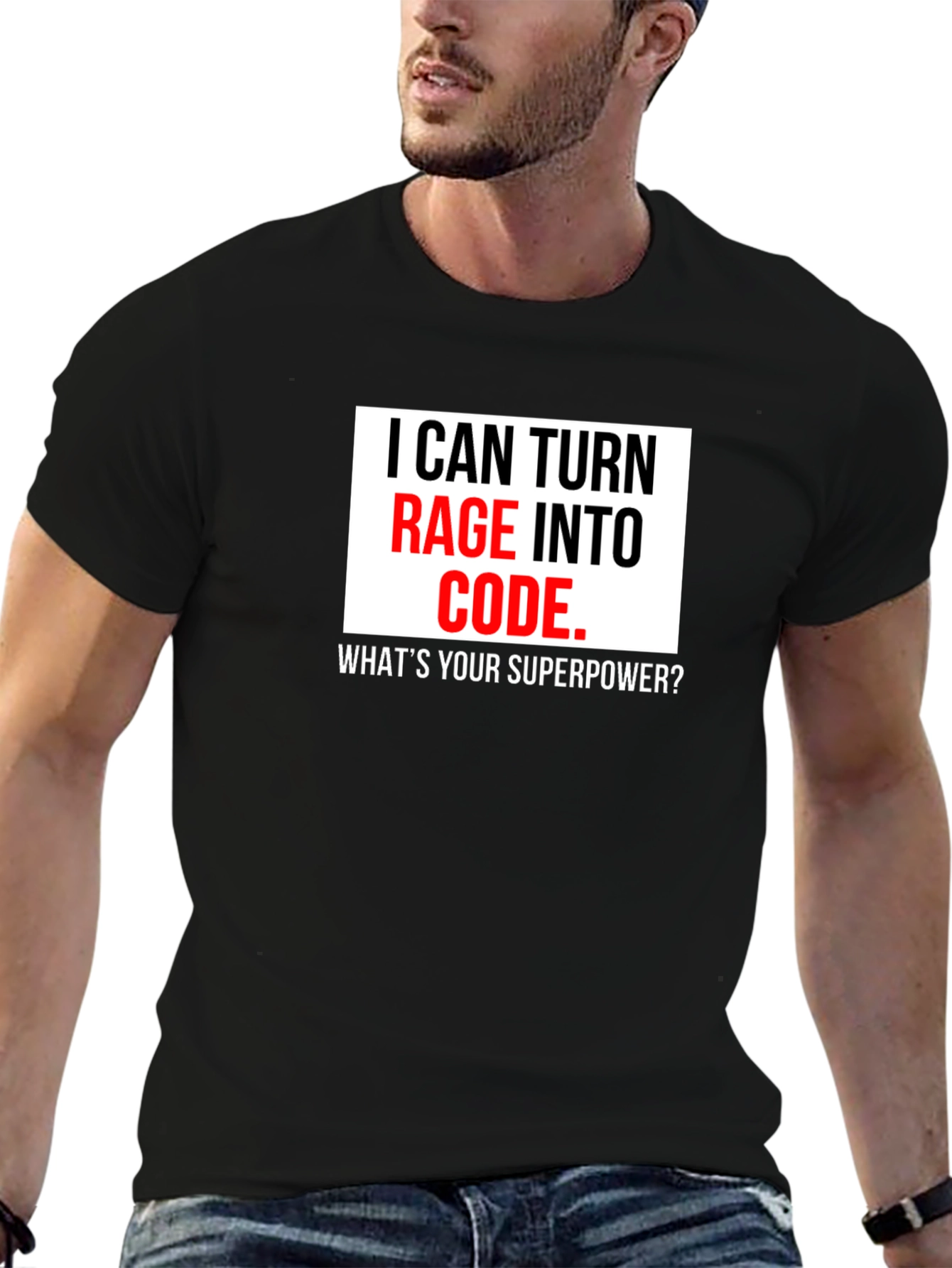 Black Rage Into Code T-Shirt - Programmer Superpower Tee view 6