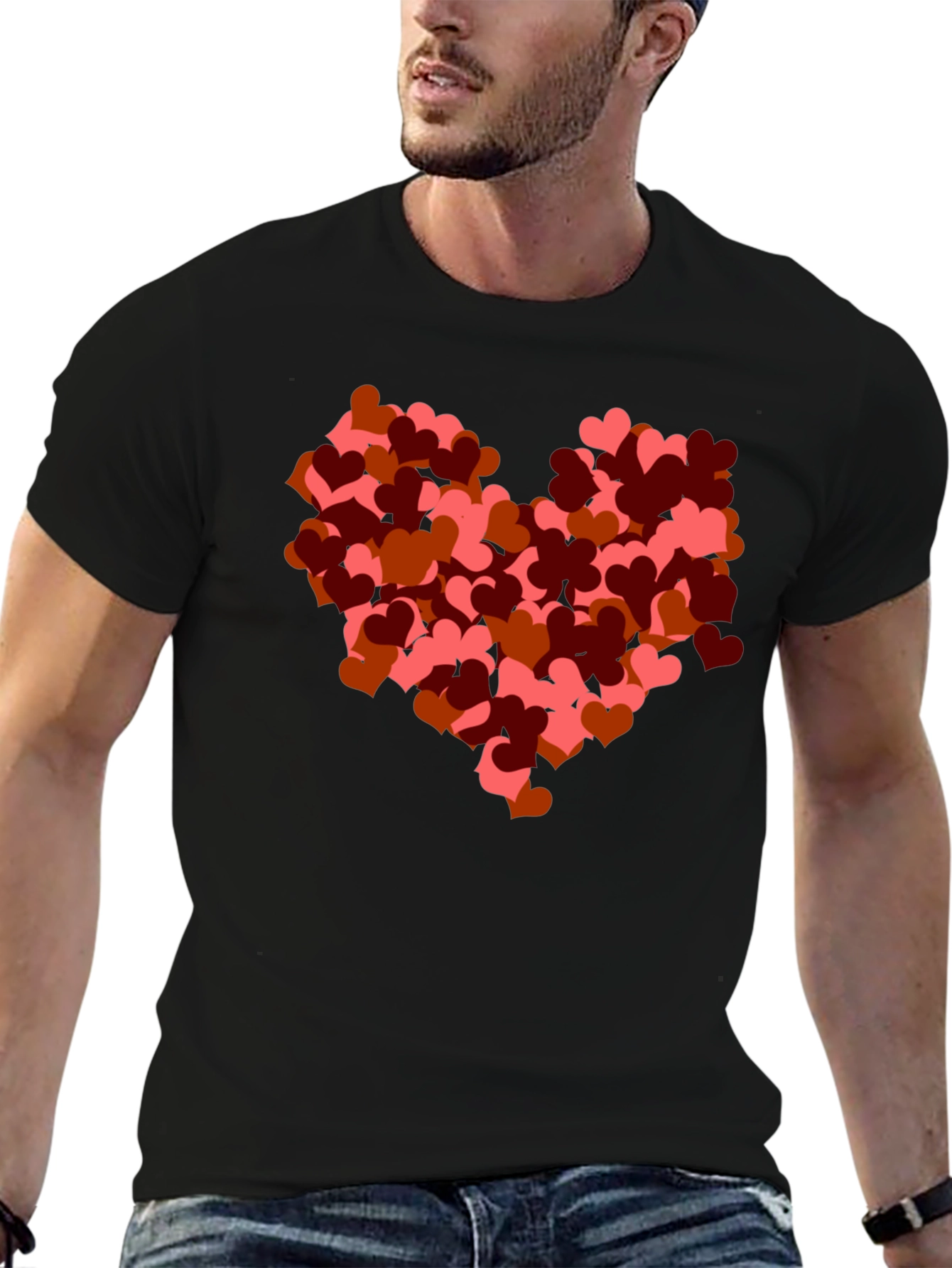 Black Heart Cluster Graphic Black T-Shirt view 6