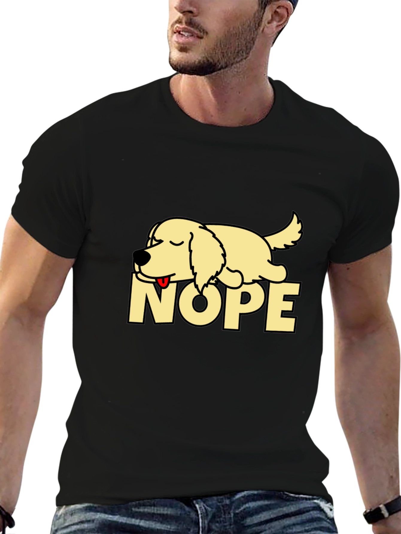 Black Nope Lazy Dog Graphic T-Shirt - Relaxed Fit view 6