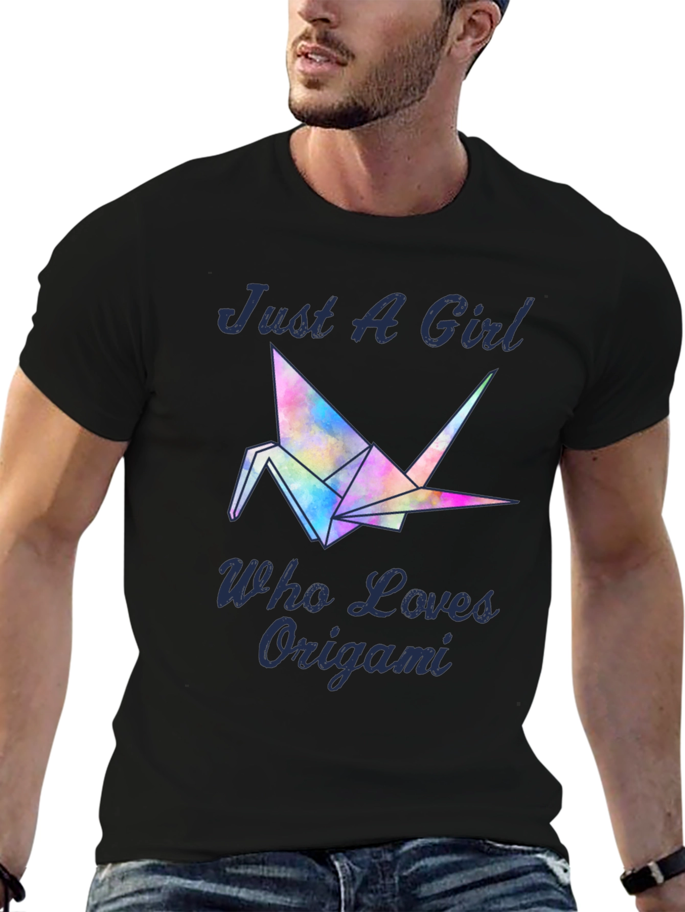 Black Just A Girl Who Loves Origami T-Shirt - Crane Design view 6