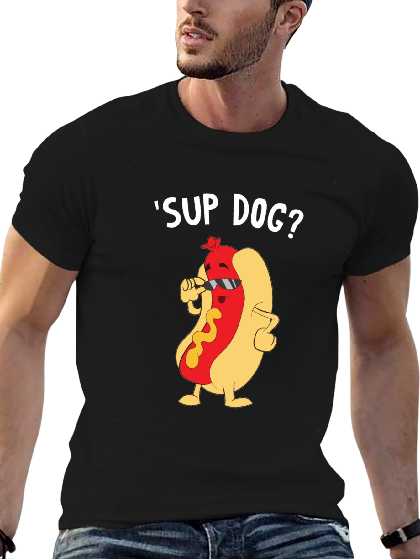 Black Cool Hot Dog Graphic Tee - Funny Pun T-Shirt view 6