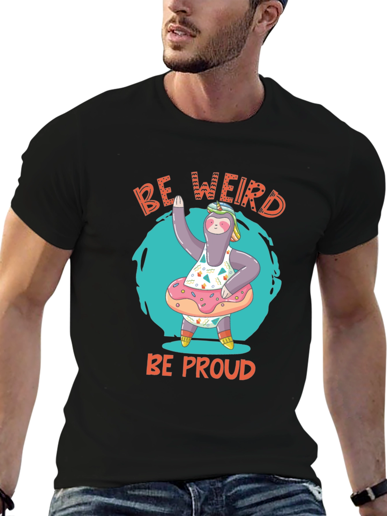 Black Be Weird Be Proud Sloth T-Shirt view 6