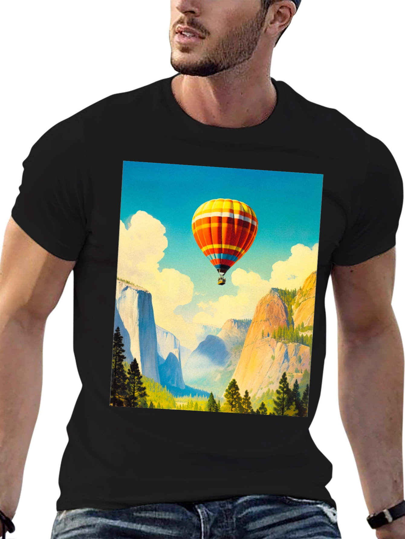 Black Scenic Hot Air Balloon Graphic Tee view 6