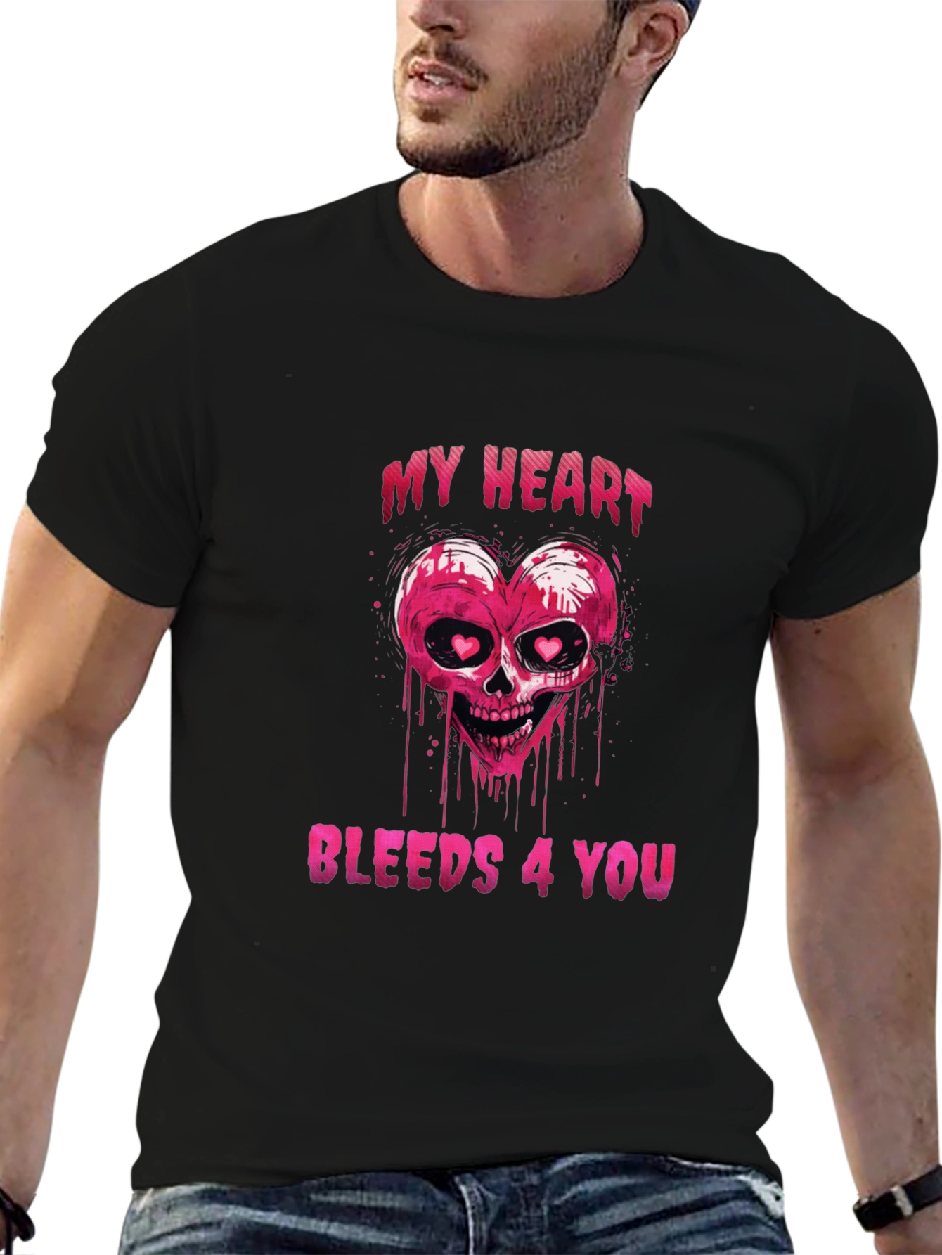 Black Bleeding Heart Skull Graphic Tee - Valentine's Day Shirt view 6