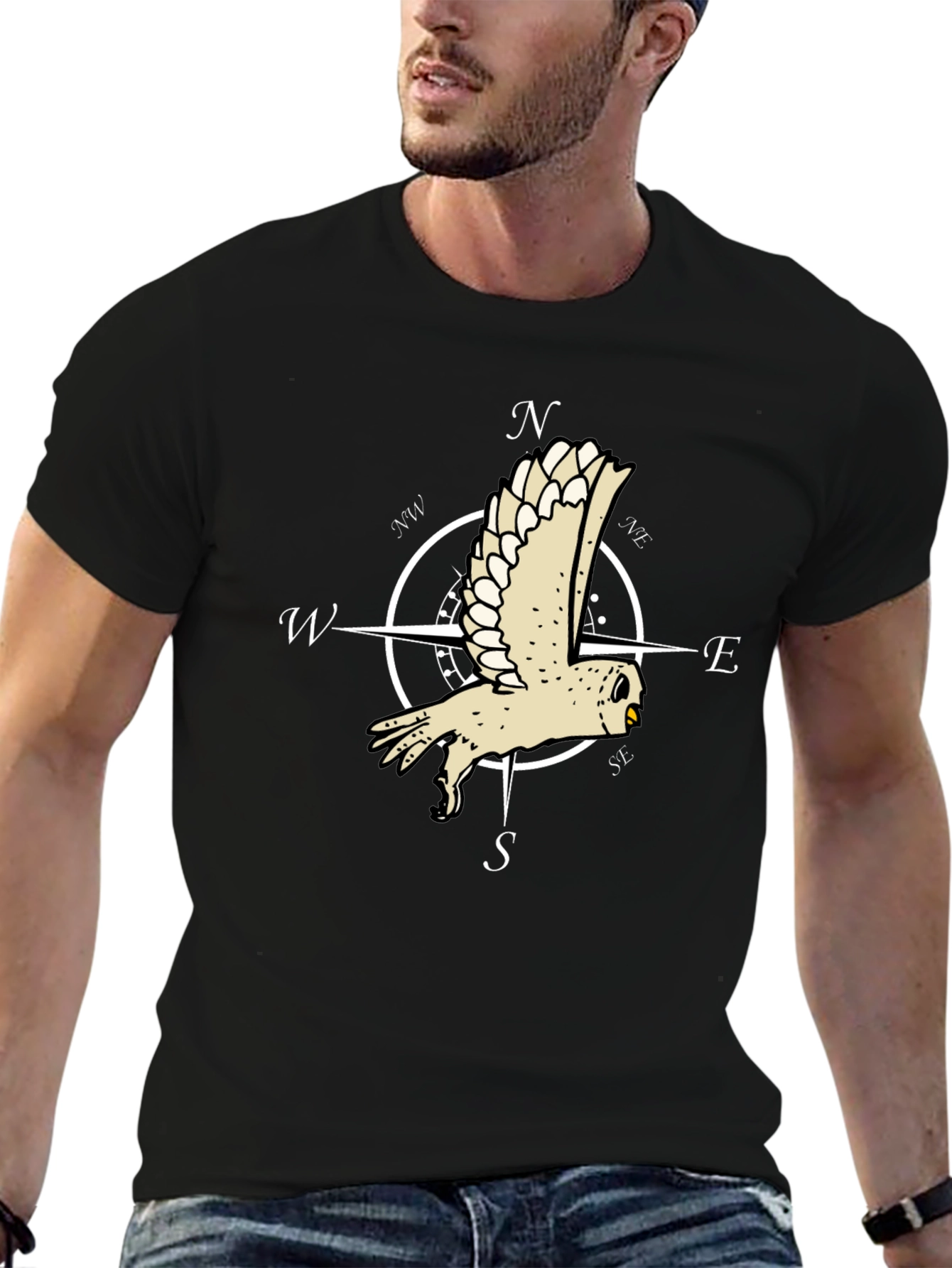 Black Owl Compass Rose Black T-Shirt view 6