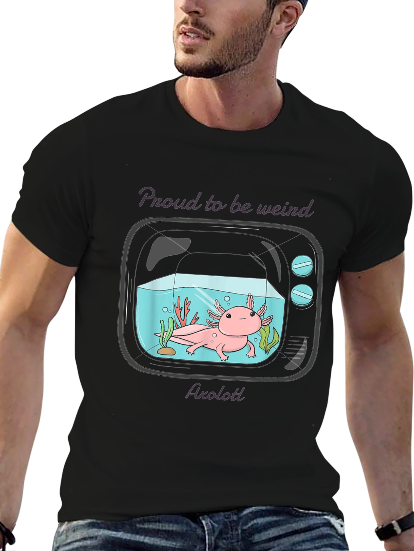 Black Proud to be Weird Axolotl T-Shirt view 6