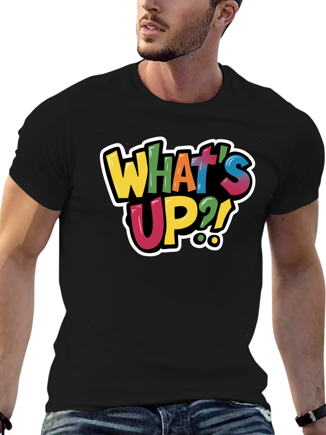 Black What's Up?! Graphic Tee - Trendy Casual Black T-Shirt view 6