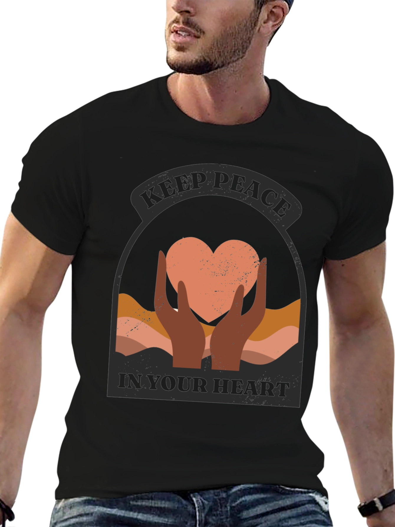 Black Keep Peace Heart Graphic T-Shirt view 6