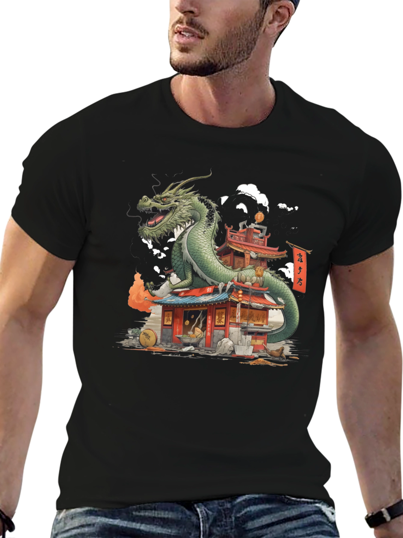 Black Dragon Pagoda Graphic Tee - Asian Inspired view 6