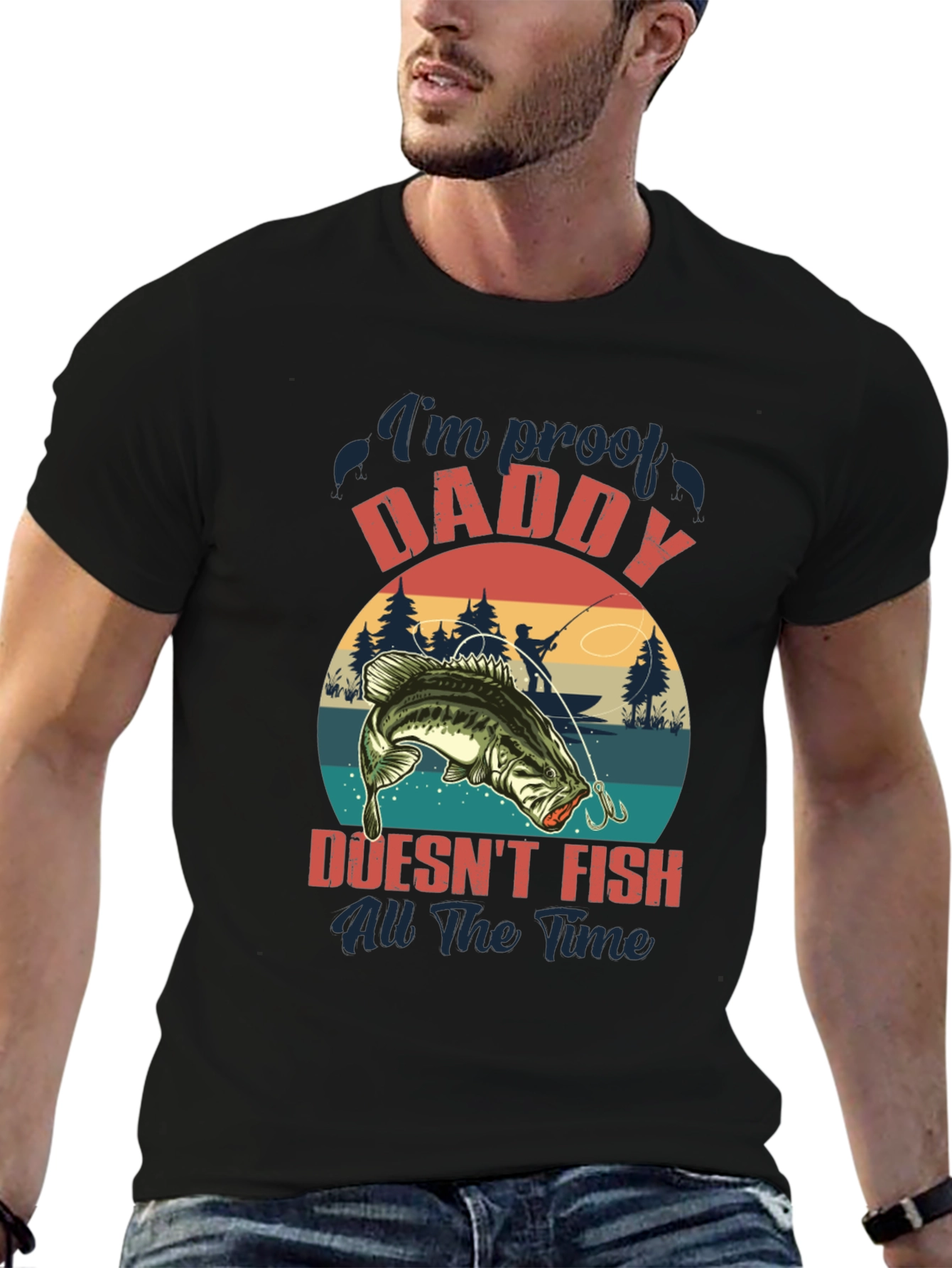 Black Funny Fishing T-Shirt - Daddy Doesn't Fish All The Time view 6