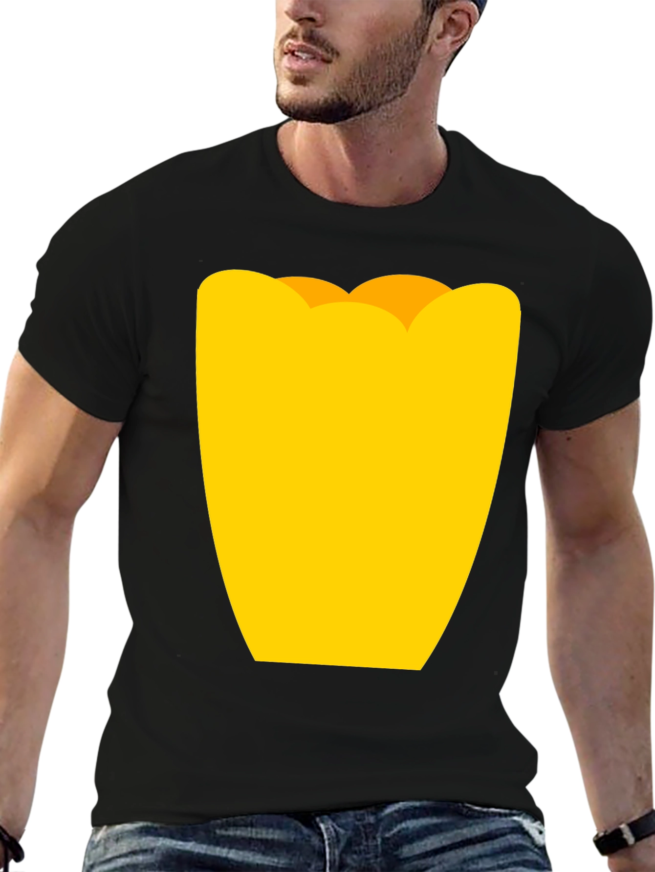 Black Mens Black Graphic Tee - Yellow Tulip Design view 6