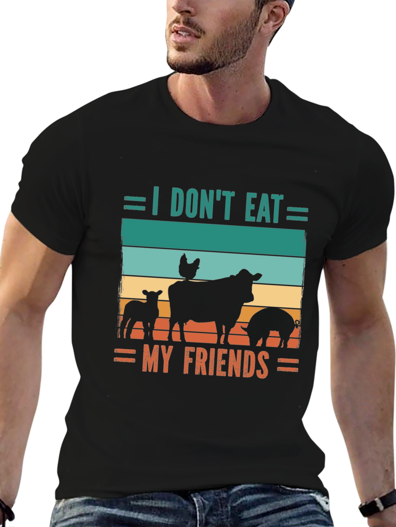 Black Vegan T-Shirt - I Don't Eat My Friends view 6
