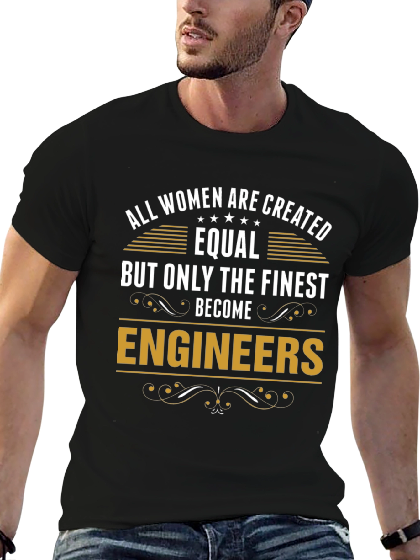 Black All Women Are Created Equal Engineer T-Shirt view 6