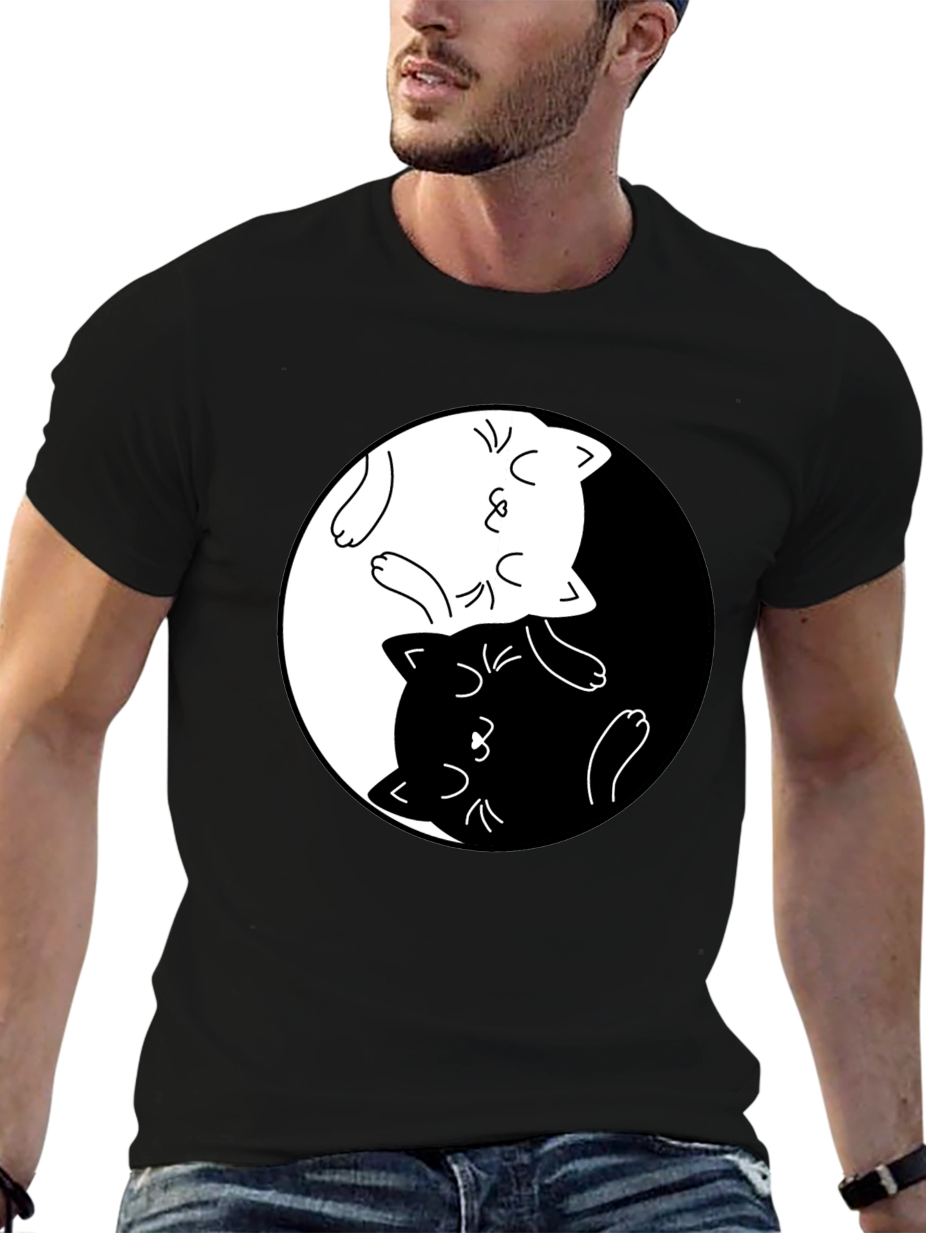 Black Yin Yang Cats Graphic T-Shirt view 6