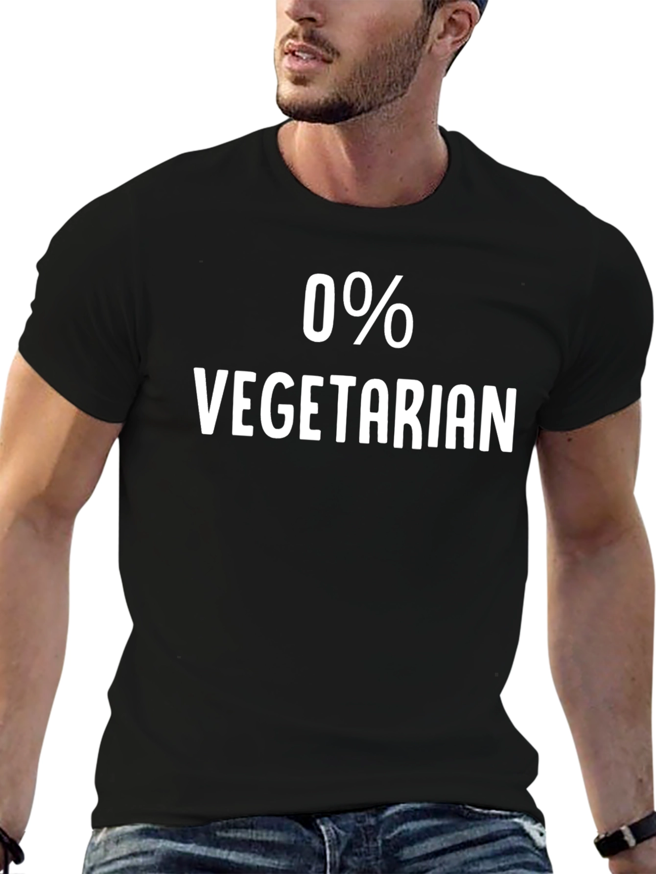 Black Humorous 0% Vegetarian Graphic Tee - Black T-Shirt view 6
