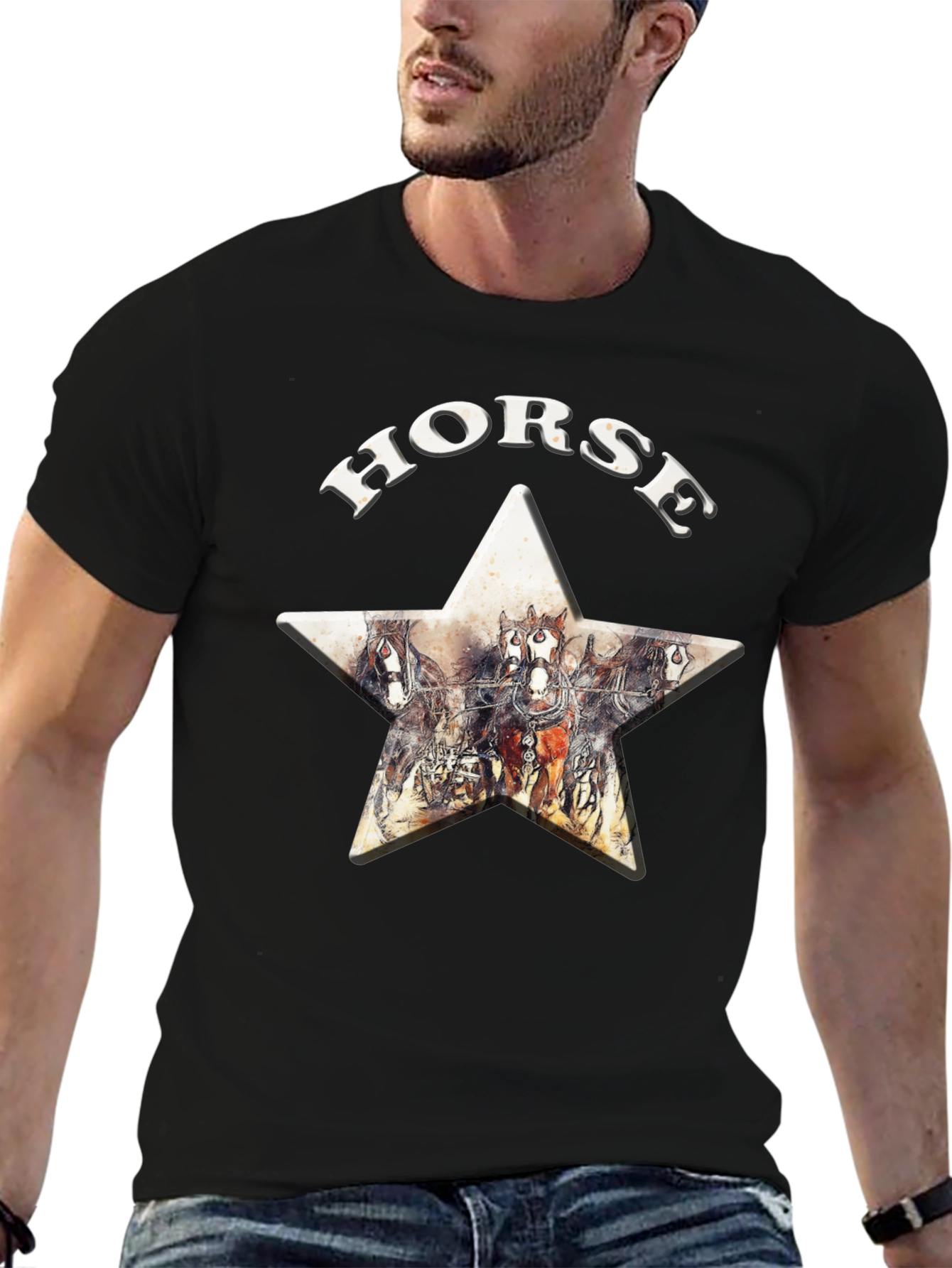 Black Horse Graphic Print Star Tee view 6