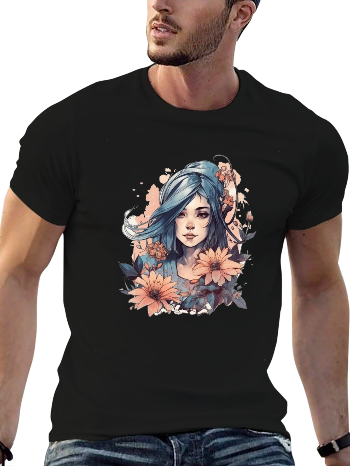 Black Floral Woman Graphic Tee - Stylish and Unique Design view 6