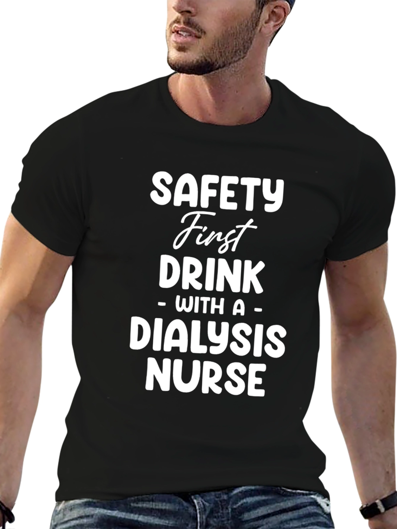 Black Safety First Dialysis Nurse Tee - Unisex T-Shirt view 6
