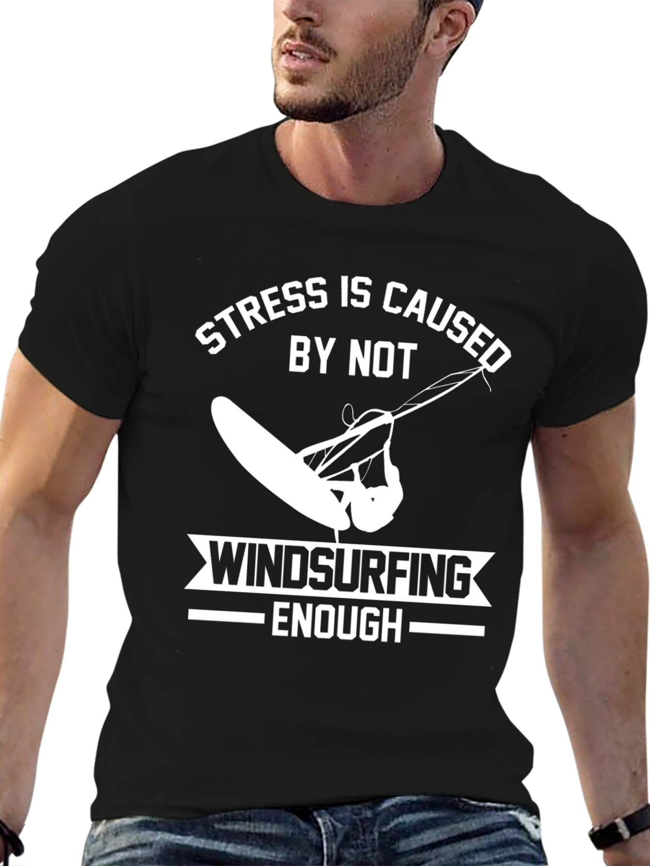 Black Windsurfing T-Shirt - Stress Relief Design view 6