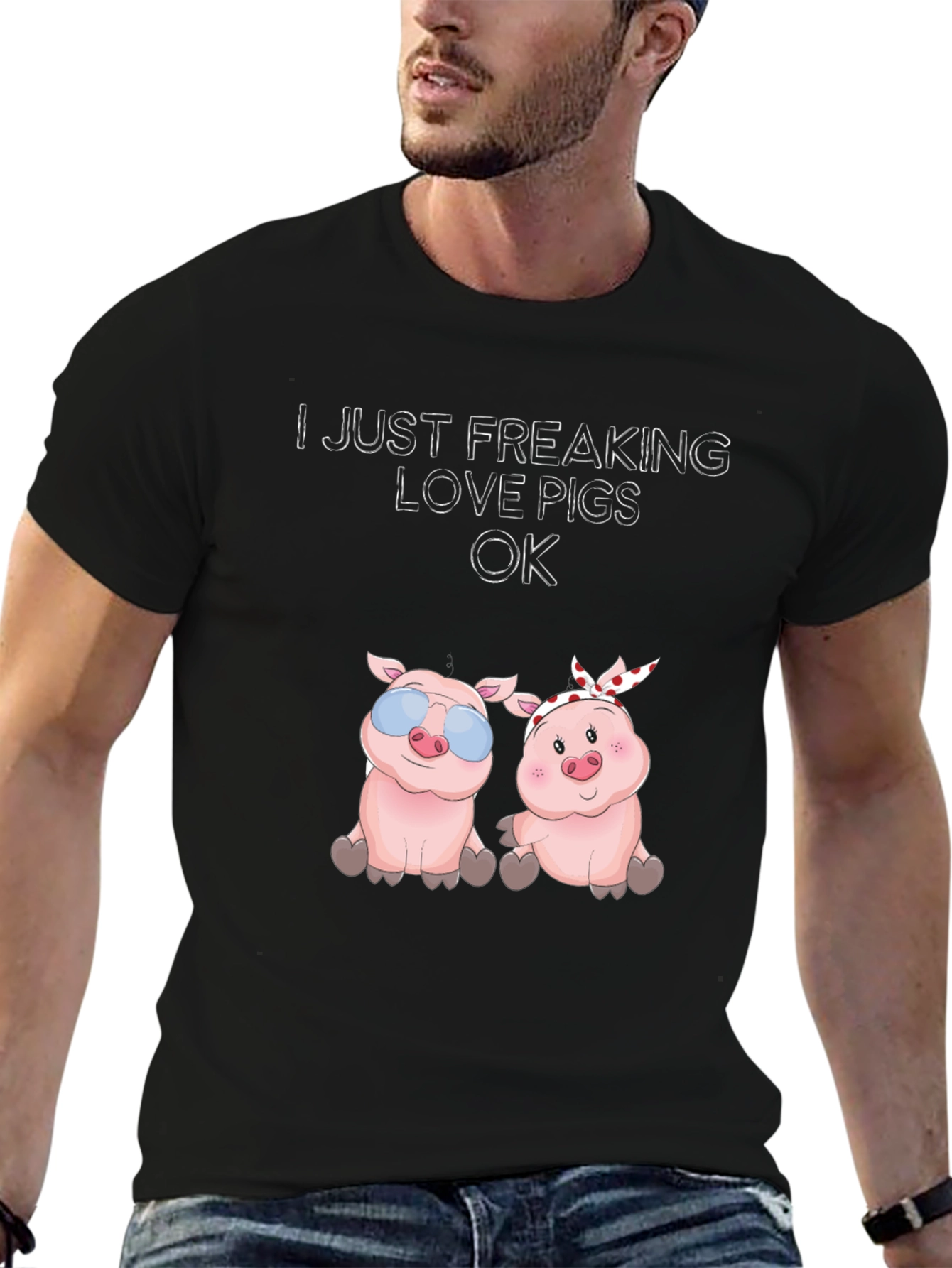 Black Funny Pig Lover T-Shirt view 6
