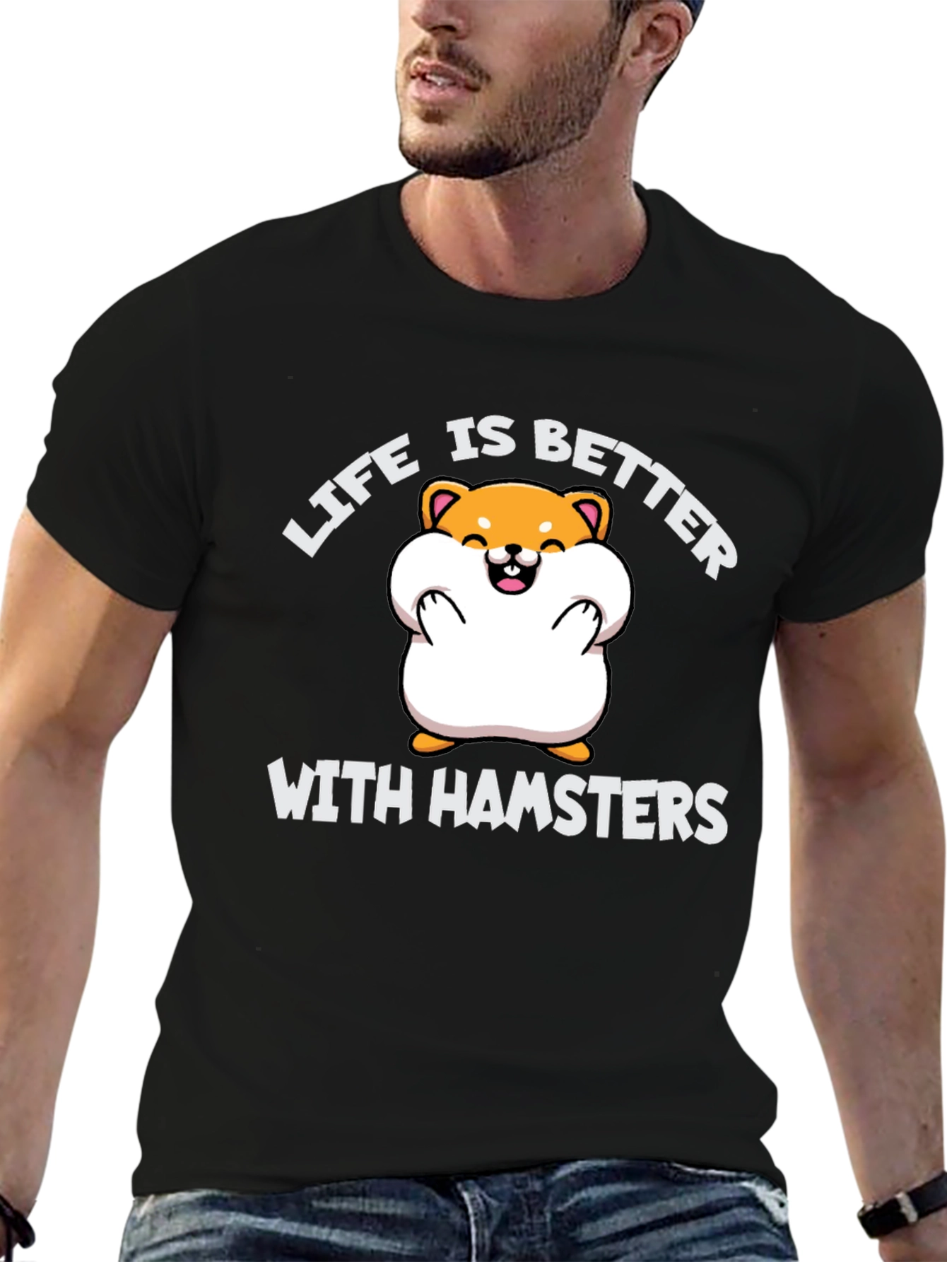 Black Hamster Lover Tee: Life is Better with Hamsters T-Shirt view 6