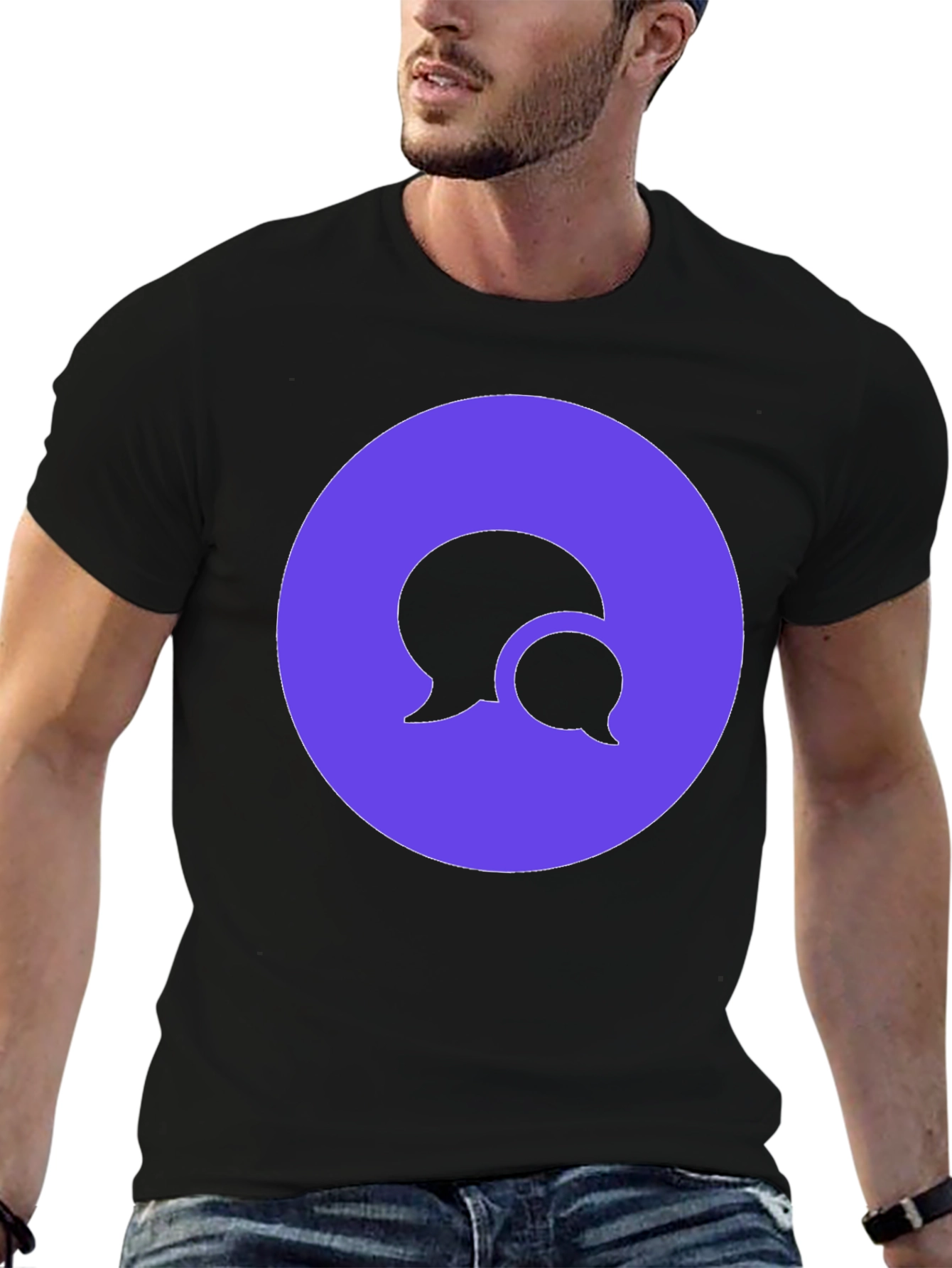 Black Stylish Black T-Shirt with Chat Bubble Design view 6