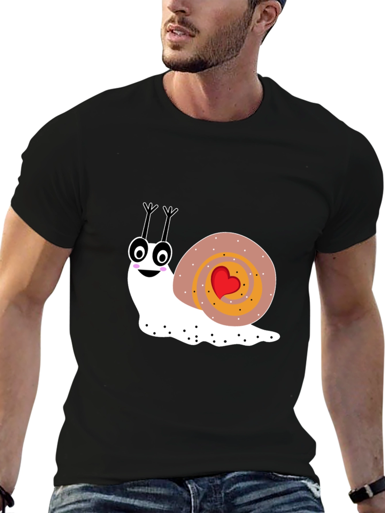 Black Cute Snail Graphic Tee - Love Bug T-Shirt view 6