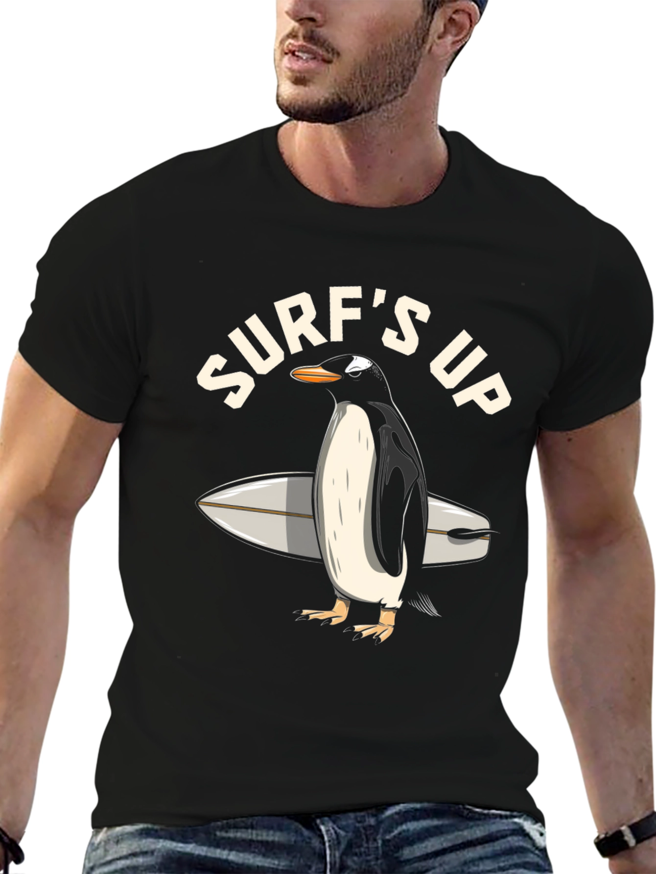 Black Surf's Up Penguin Graphic T-Shirt view 6
