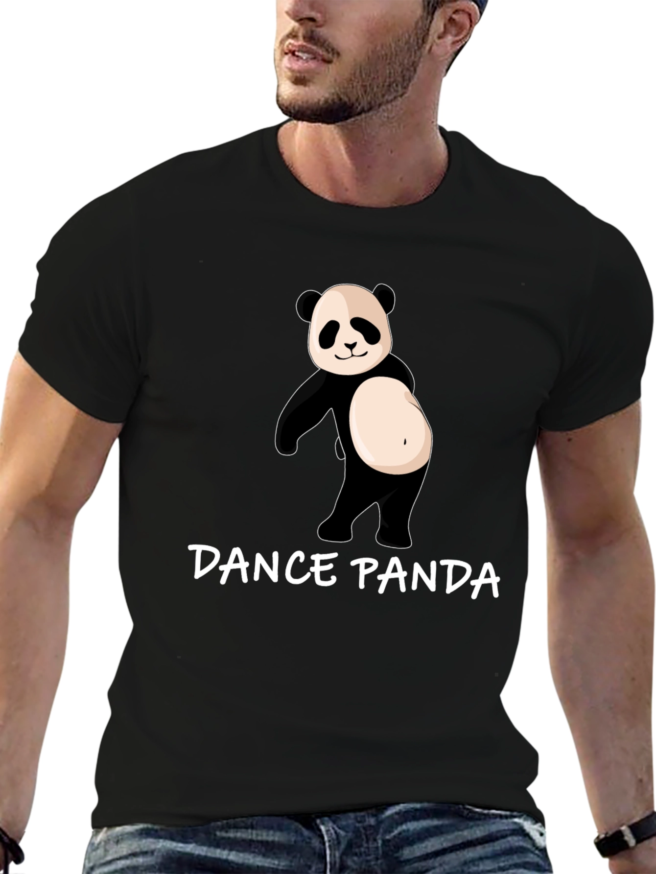 Black Dance Panda Graphic Tee - Black Cotton T-Shirt view 6