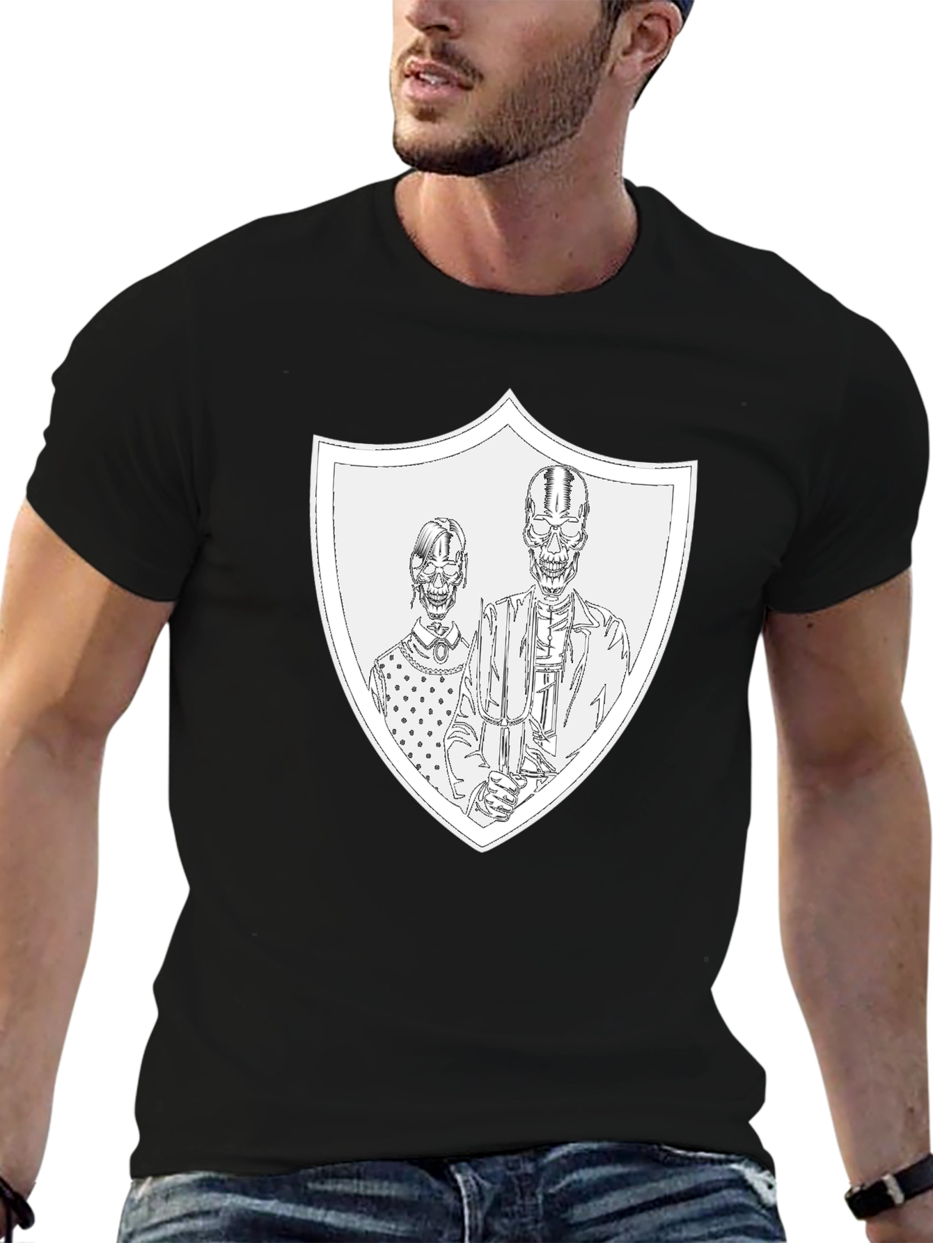 Black Skeleton Family Crest T-Shirt view 6