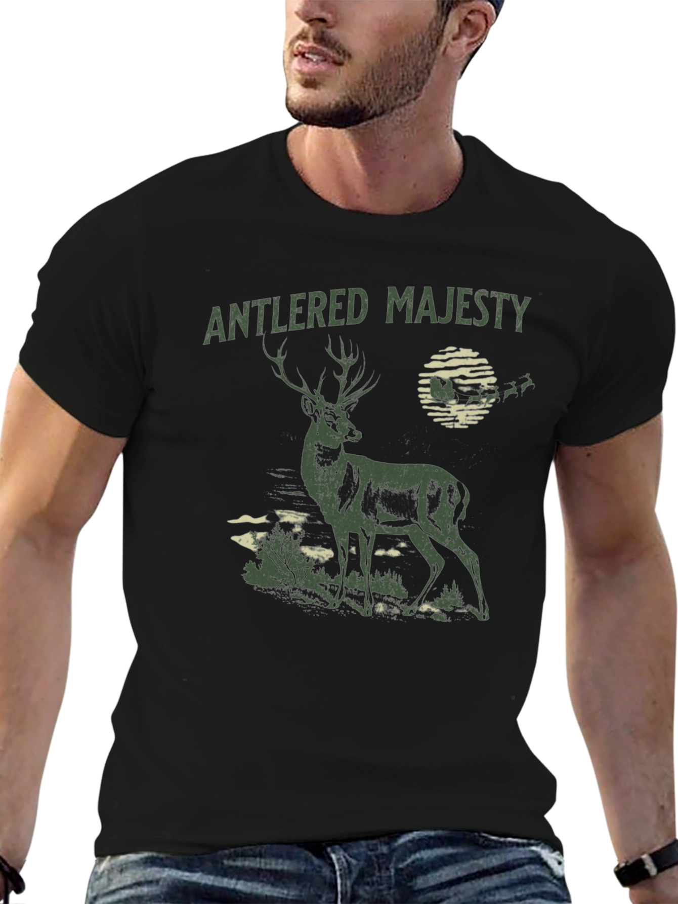 Black Antlered Majesty Graphic Tee - Black Cotton T-Shirt view 6