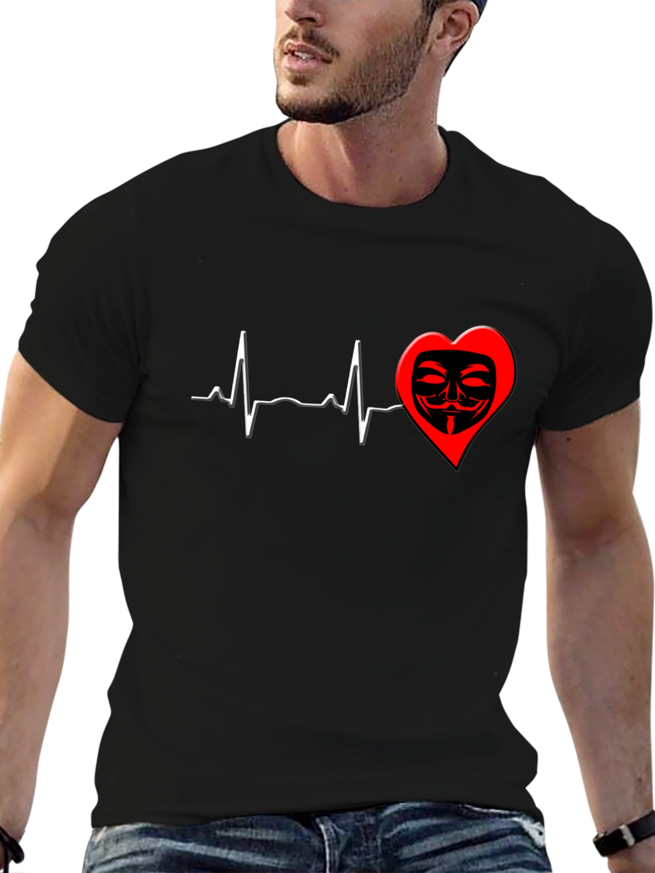Black Heartbeat Mask Graphic T-Shirt - Black view 6