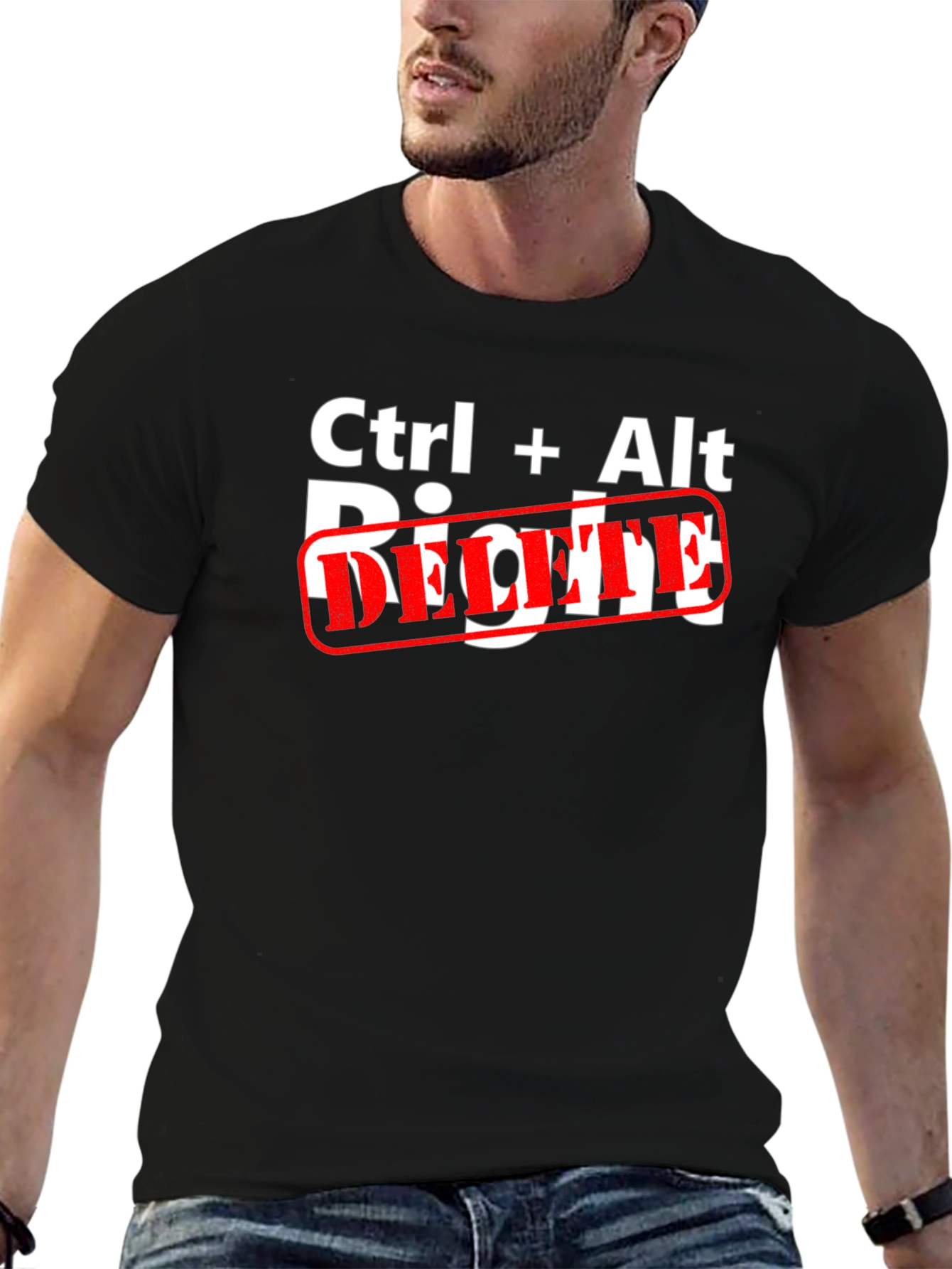Black Ctrl+Alt Delete Graphic T-Shirt - Black Cotton Blend view 6