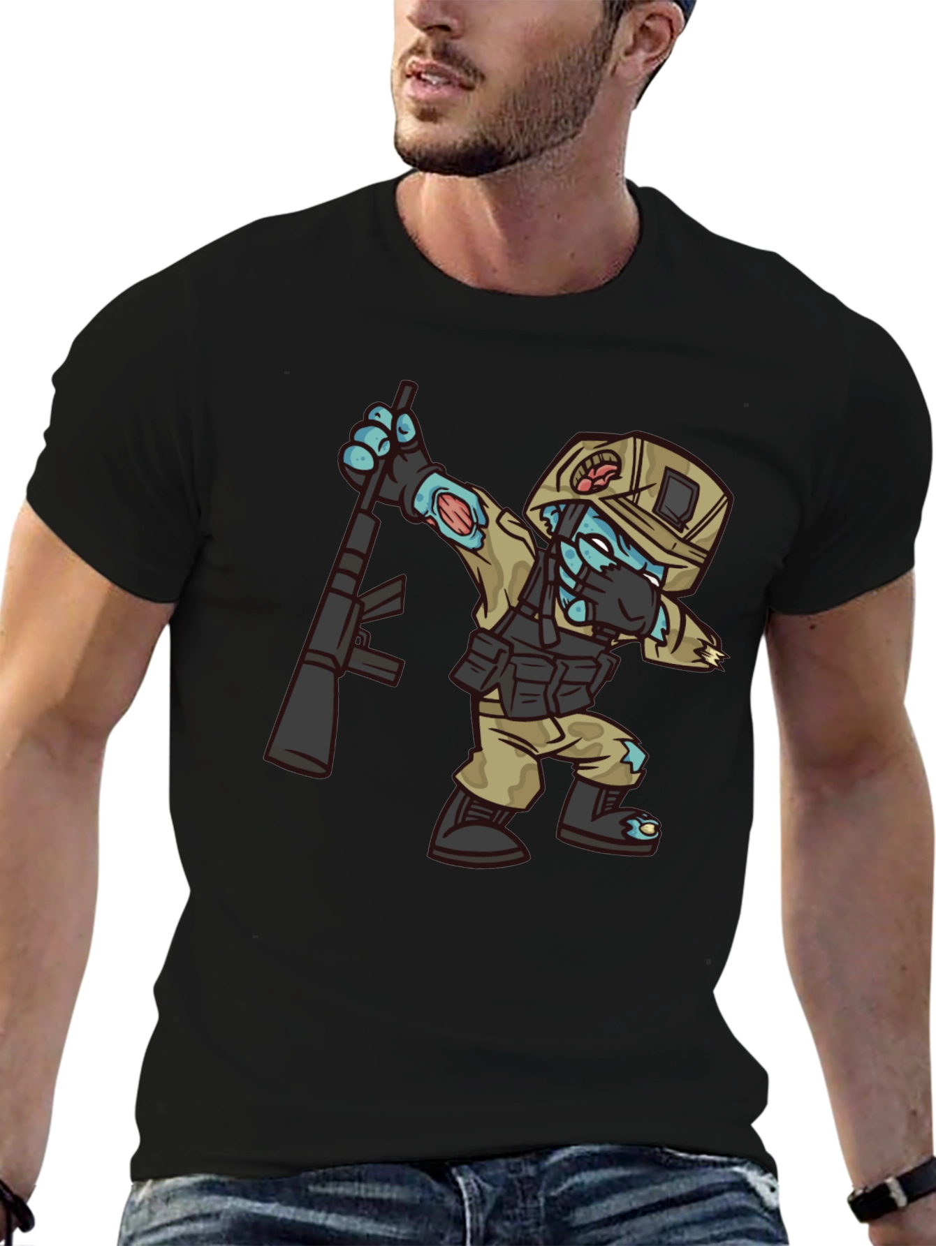 Black Zombie Soldier Dabbing T-Shirt - Funny Graphic Tee view 6