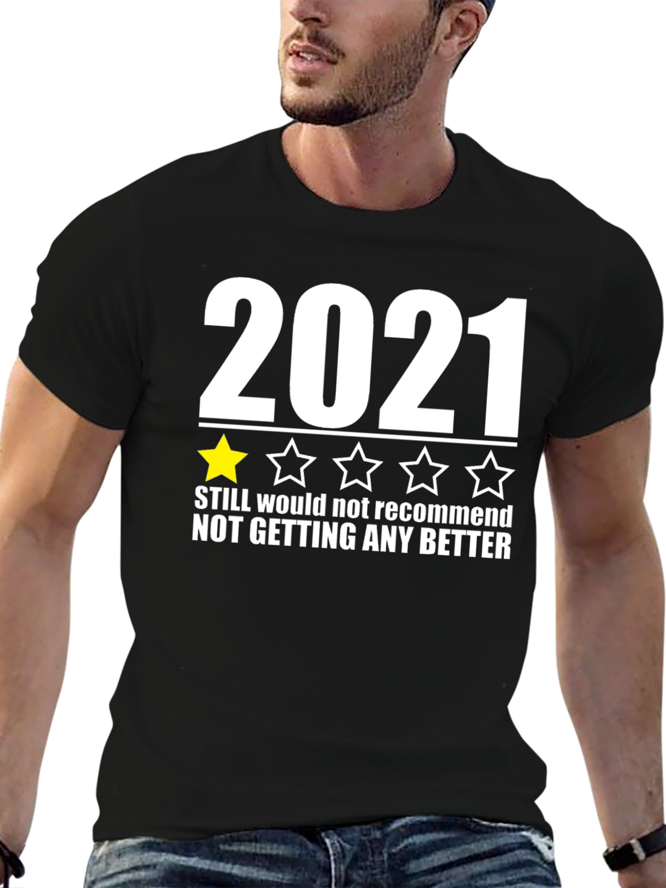 Black 2021 One Star T-Shirt Funny Novelty Tee view 6