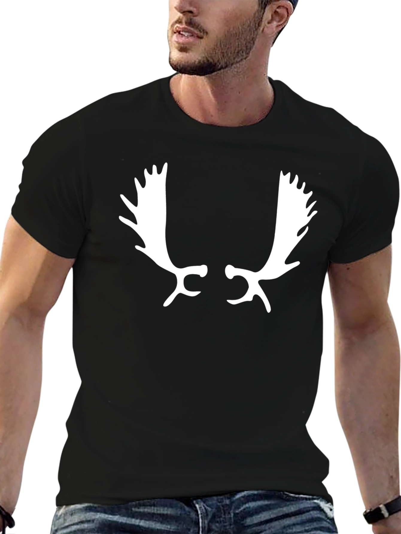 Black Antler Graphic Tee - Black Cotton T-Shirt view 6