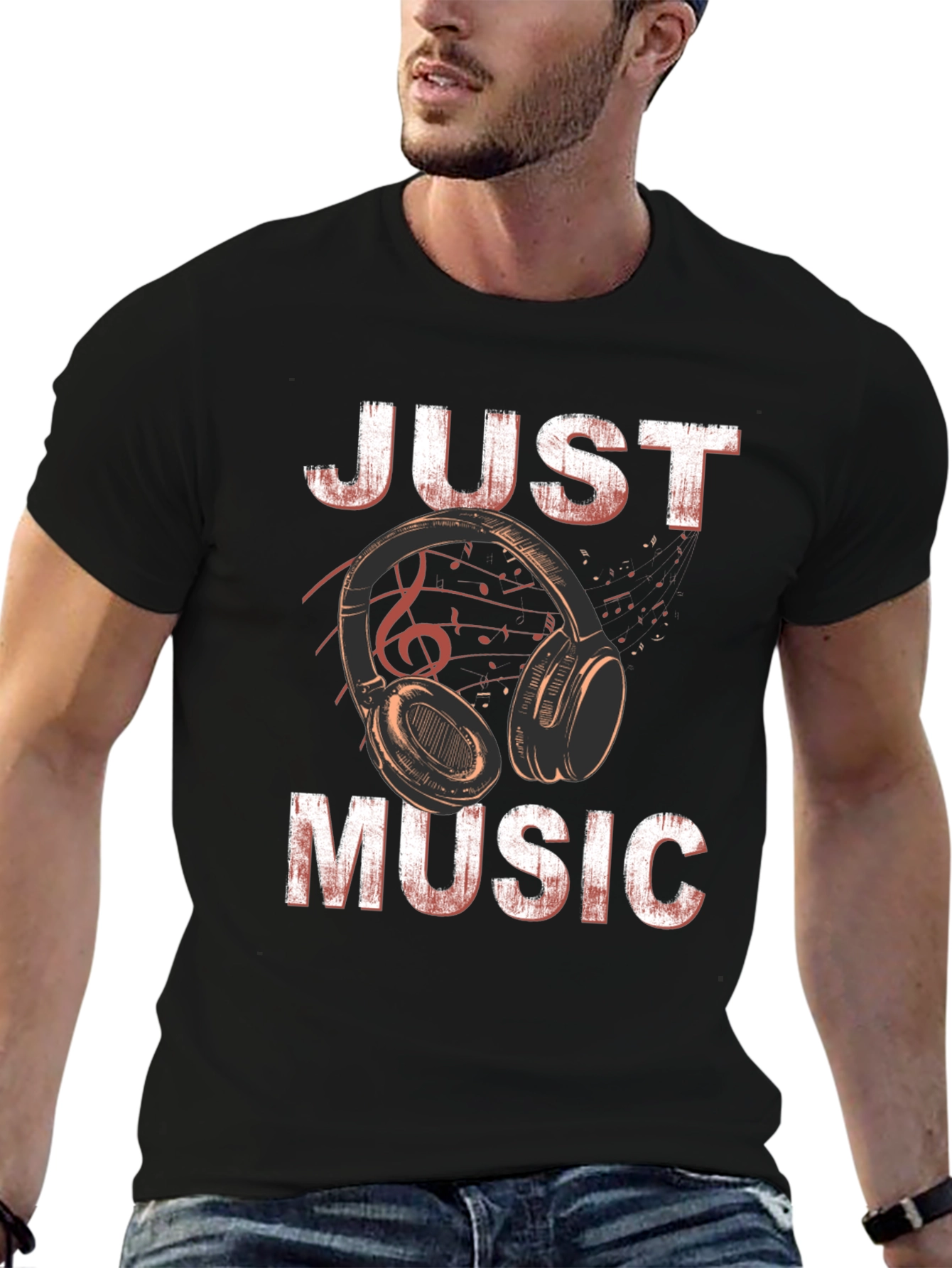 Black Just Music Black Graphic T-Shirt view 6