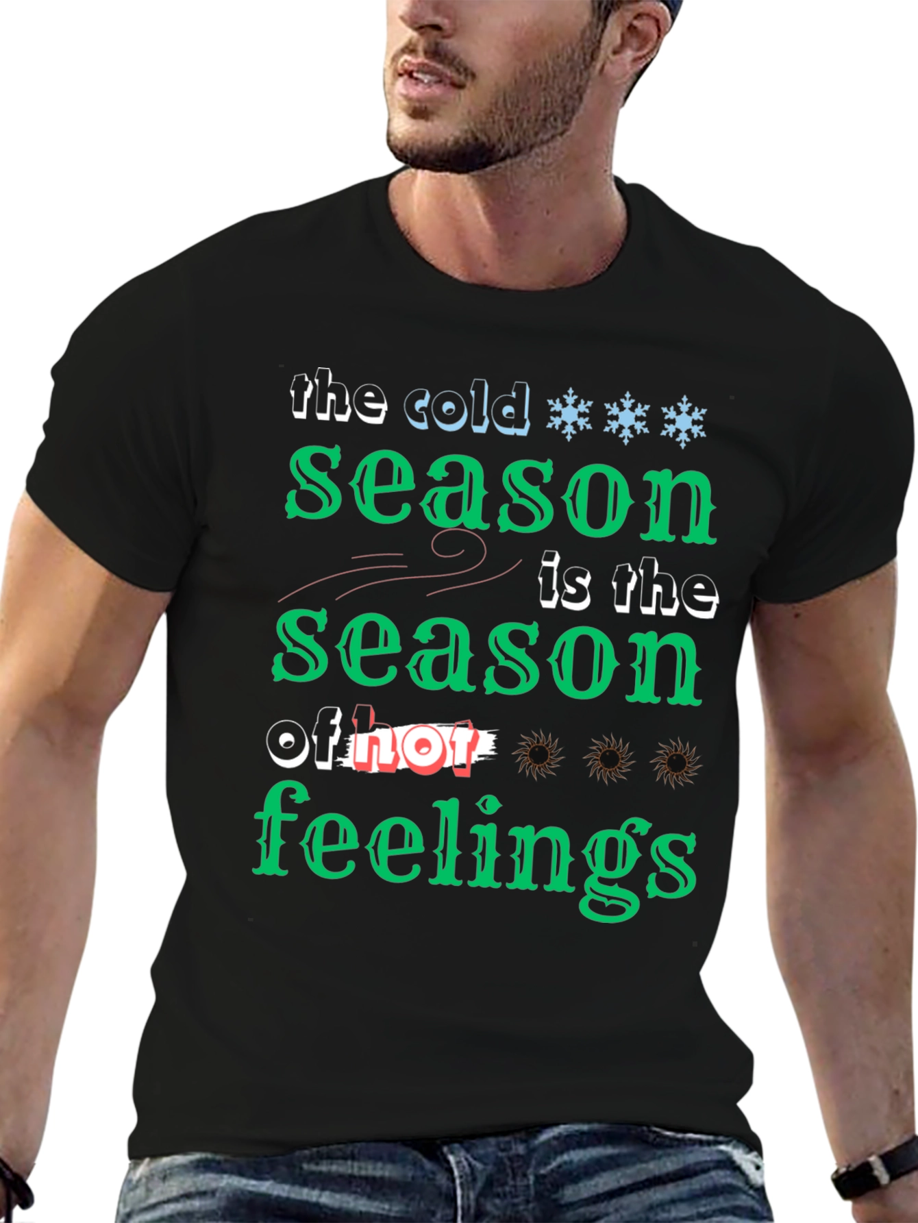 Black Cold Season of Feelings Graphic T-Shirt view 6