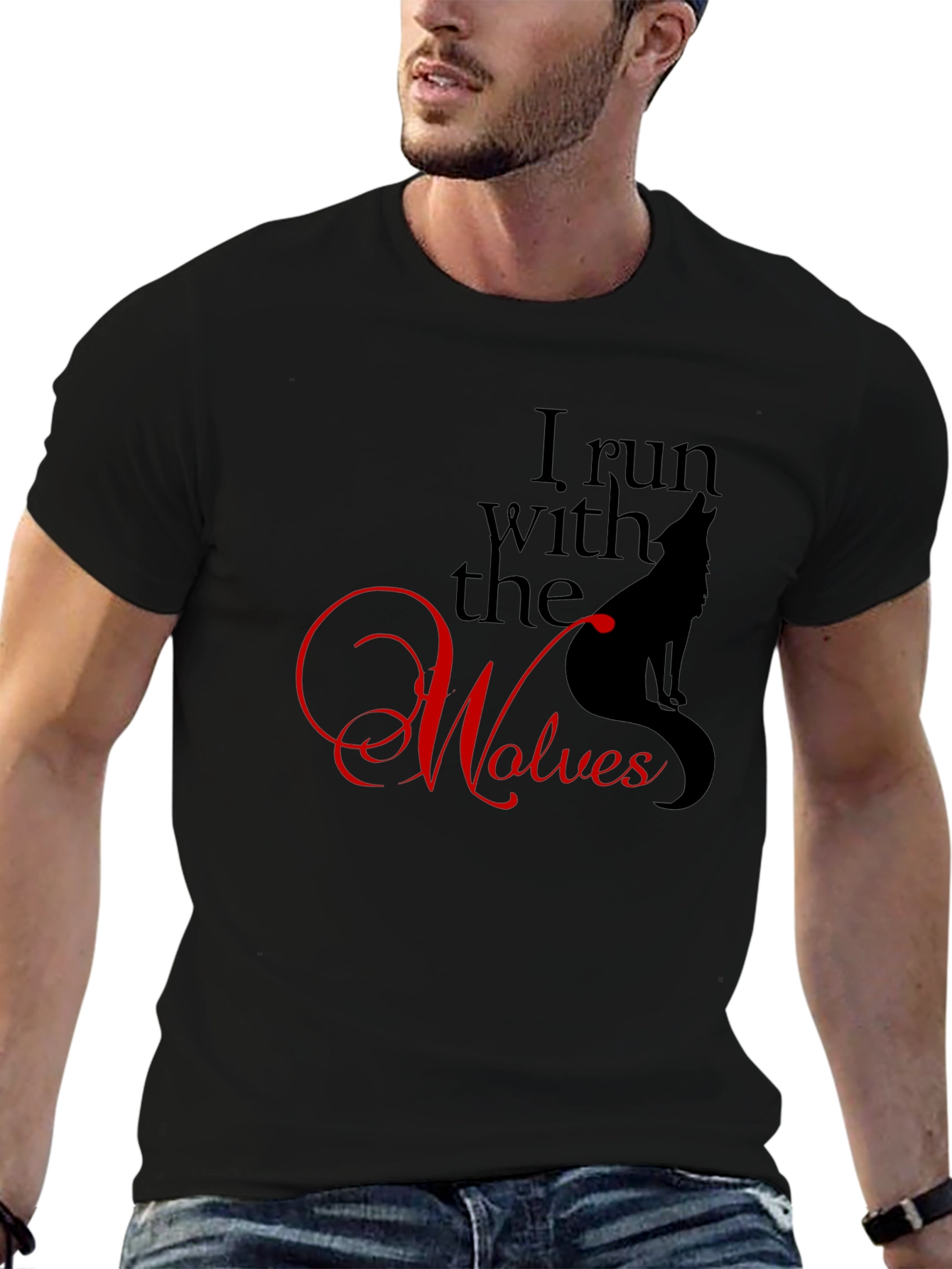 Black I Run With The Wolves Graphic Tee - Black Novelty T-Shirt view 6