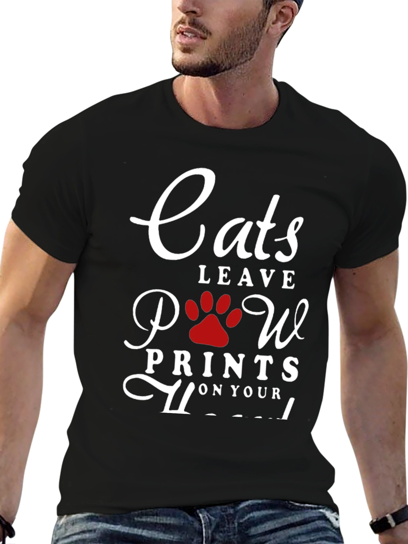Black Cats Leave Paw Prints T-Shirt - Black Crew Neck Tee view 6