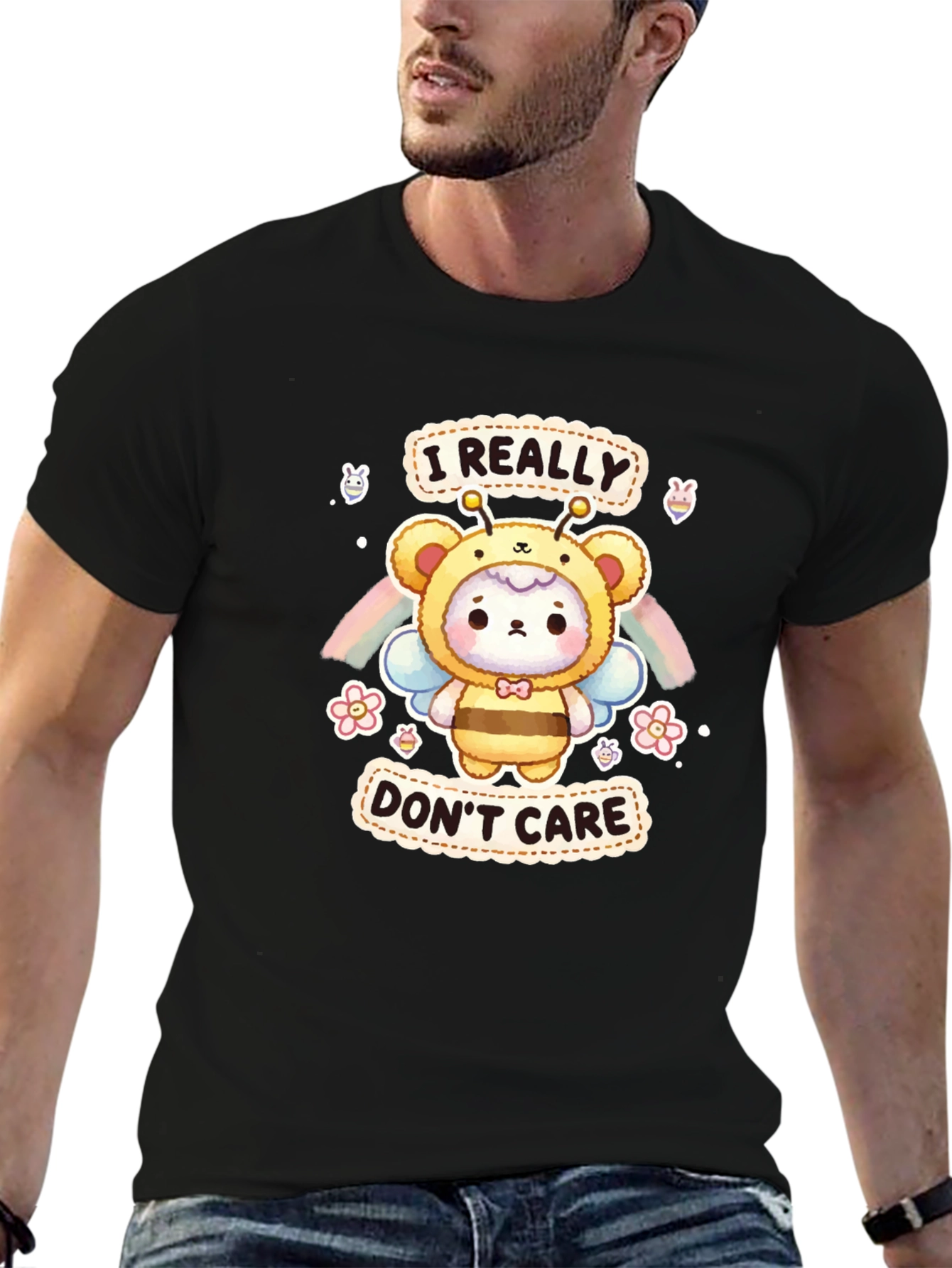 Black I Really Don't Care Bear Bee T-Shirt view 6