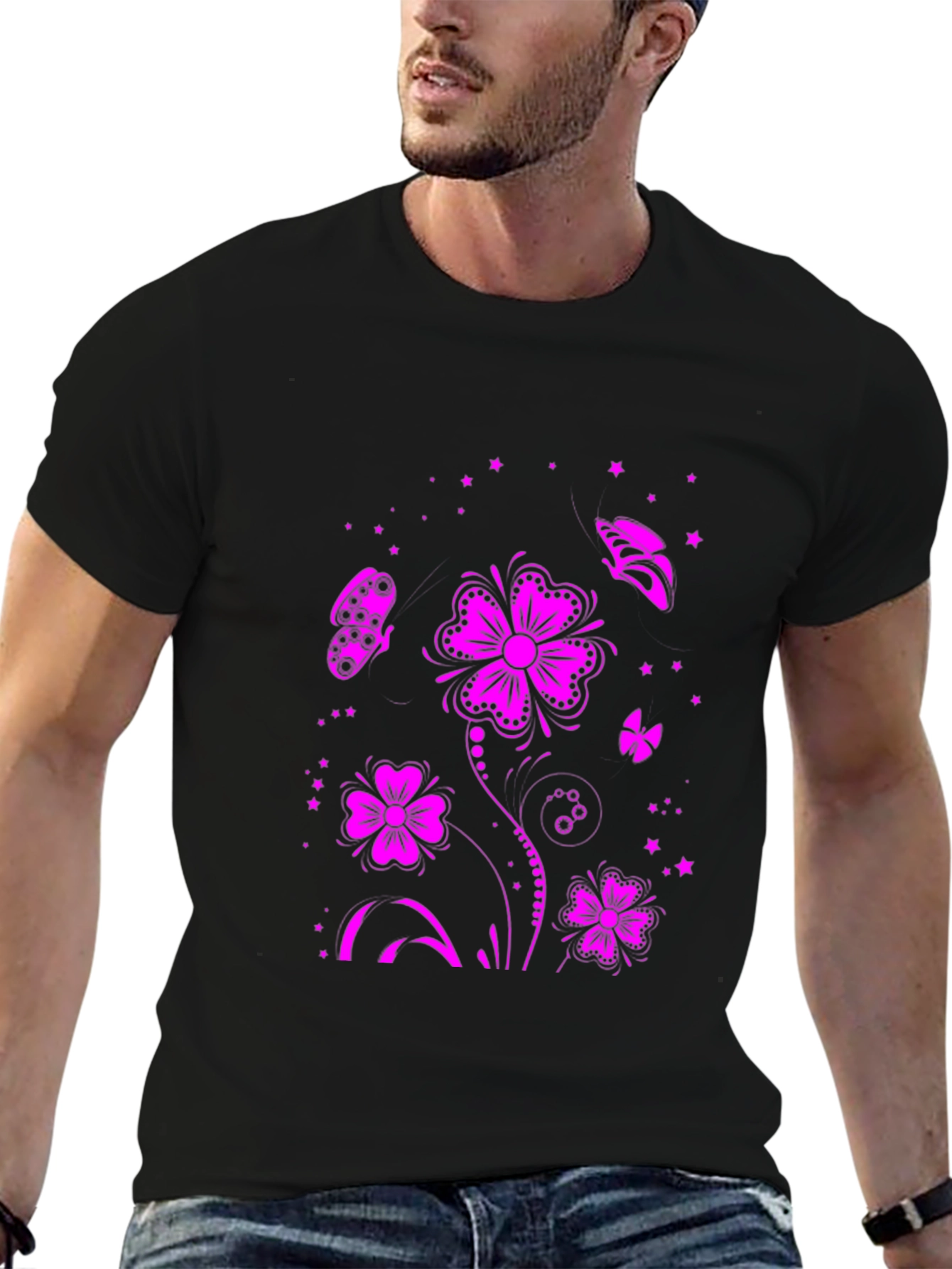 Black Floral Butterfly Graphic Tee - Black view 6