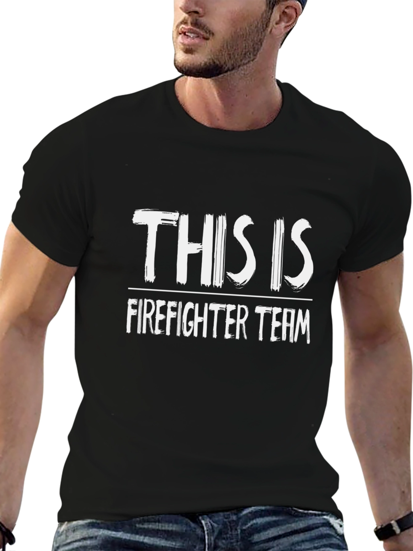 Black Firefighter Team T-Shirt - Black Crew Neck Tee view 6