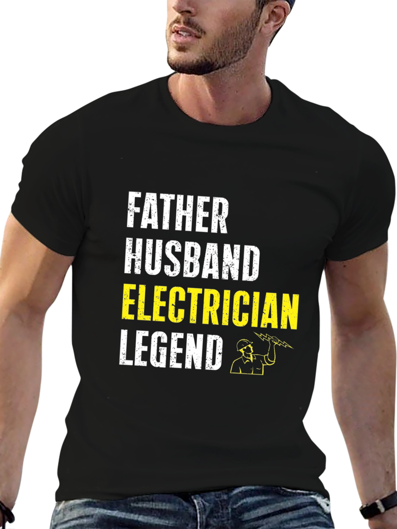 Black Father Husband Electrician Legend T-Shirt view 6