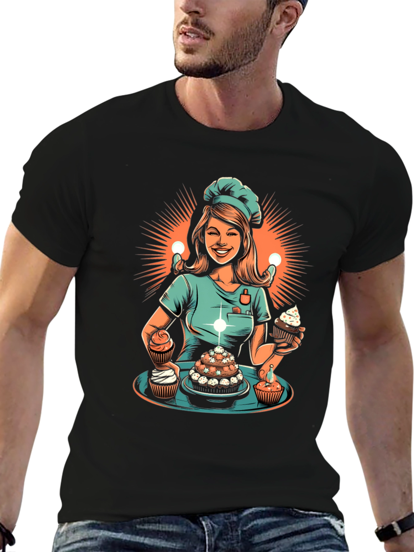 Black Chef Woman Cupcake T-Shirt view 6