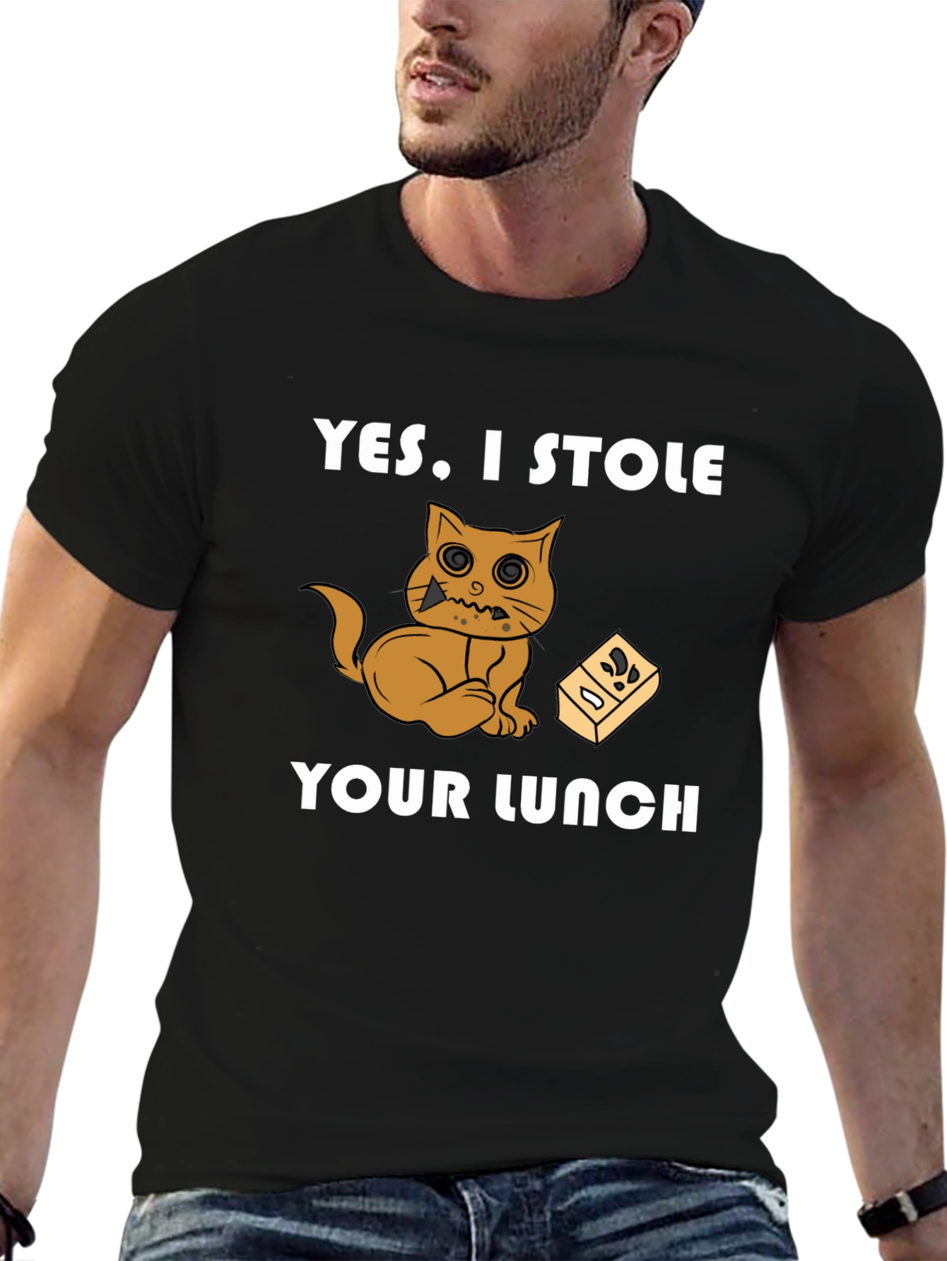 Black Cat Stole Lunch Graphic T-Shirt view 6