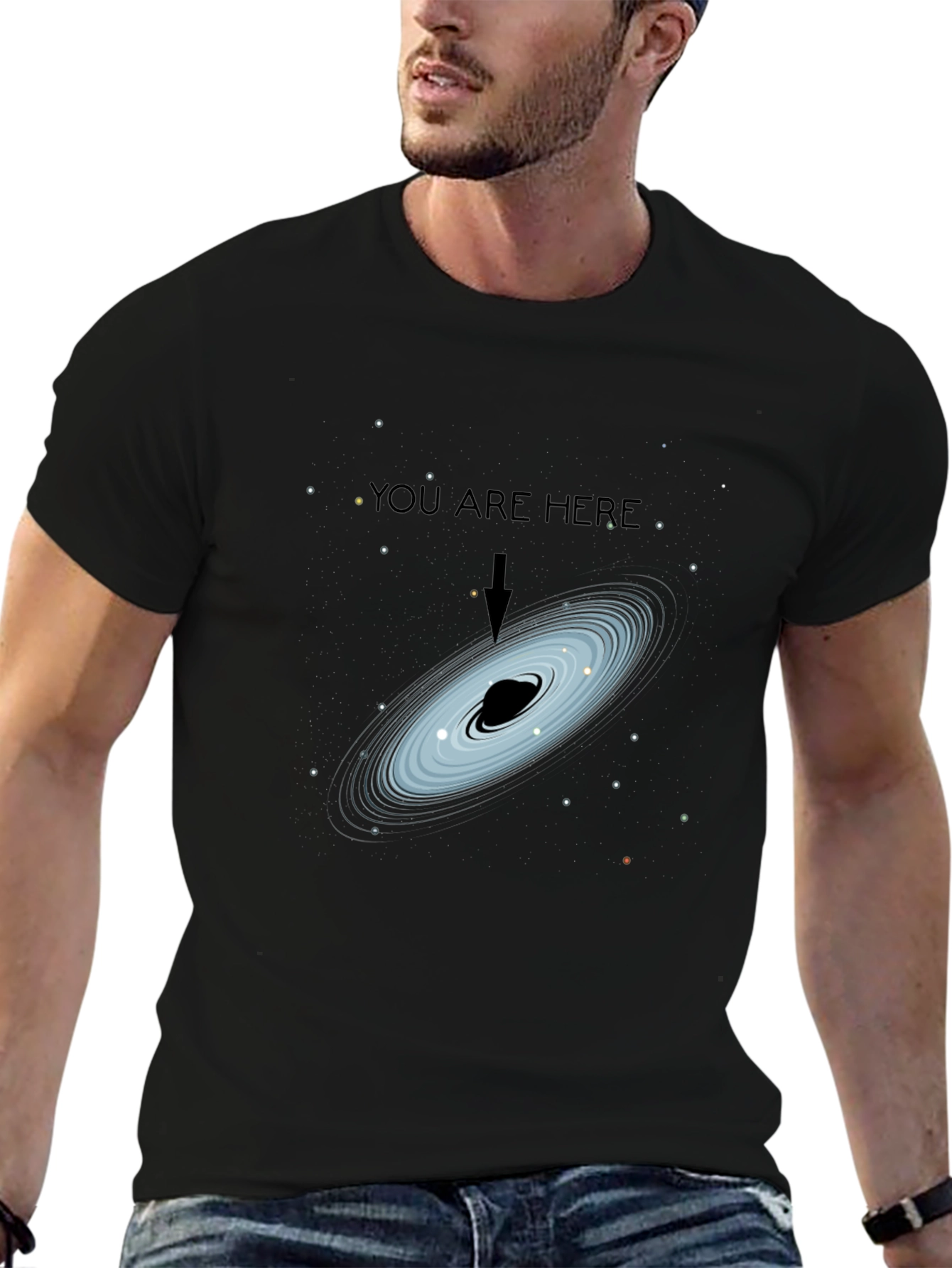 Black Cosmic You Are Here Black T-Shirt view 6