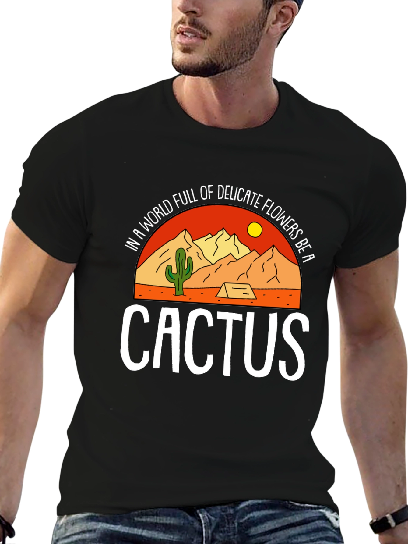 Black Be a Cactus Graphic Tee - Desert Lover's Shirt view 6