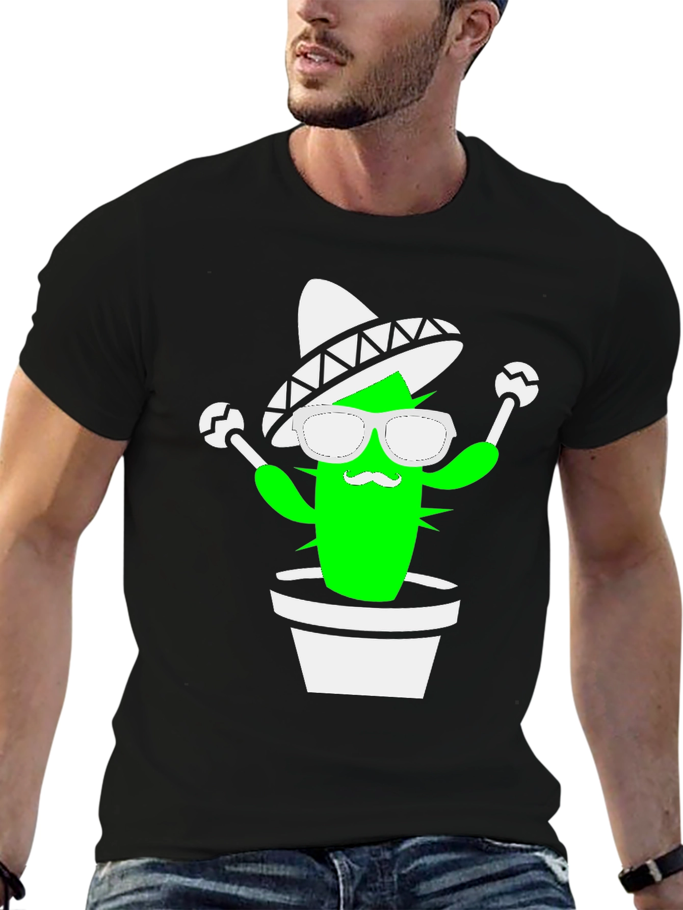 Black Cactus Fiesta Graphic Tee - Black Cotton Shirt view 6