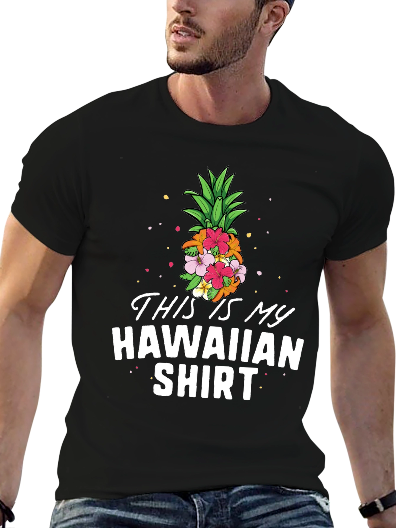 Black This Is My Hawaiian Shirt - Tropical Pineapple Tee view 6